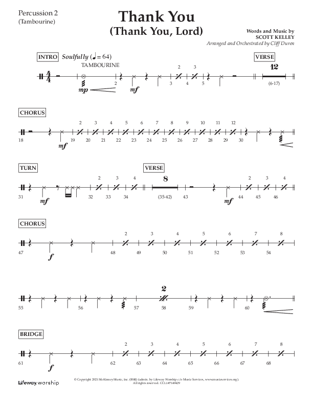 Thank You (Thank You Lord) (Choral Anthem SATB) Percussion 1/2 (Lifeway Choral / Arr. Cliff Duren)