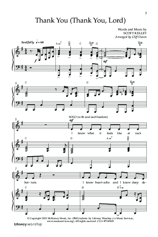 Thank You (Thank You Lord) (Choral Anthem SATB) Anthem (SATB/Piano) (Lifeway Choral / Arr. Cliff Duren)