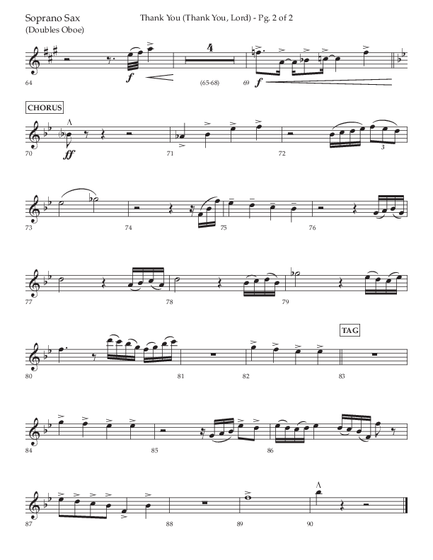 Thank You (Thank You Lord) (Choral Anthem SATB) Soprano Sax (Lifeway Choral / Arr. Cliff Duren)