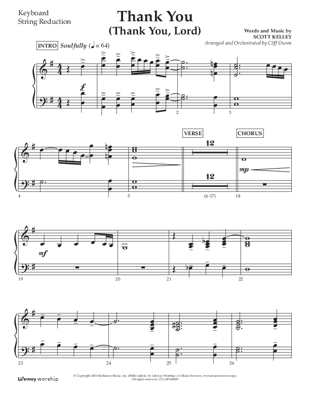 Thank You (Thank You Lord) (Choral Anthem SATB) String Reduction (Lifeway Choral / Arr. Cliff Duren)