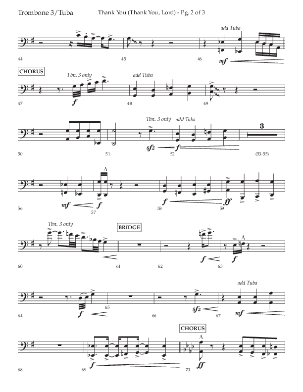 Thank You (Thank You Lord) (Choral Anthem SATB) Trombone 3/Tuba (Lifeway Choral / Arr. Cliff Duren)