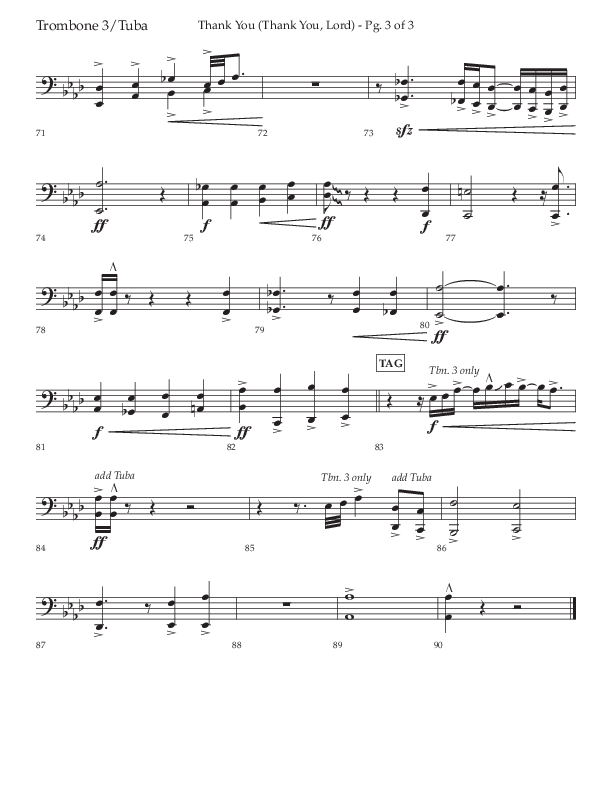 Thank You (Thank You Lord) (Choral Anthem SATB) Trombone 3/Tuba (Lifeway Choral / Arr. Cliff Duren)