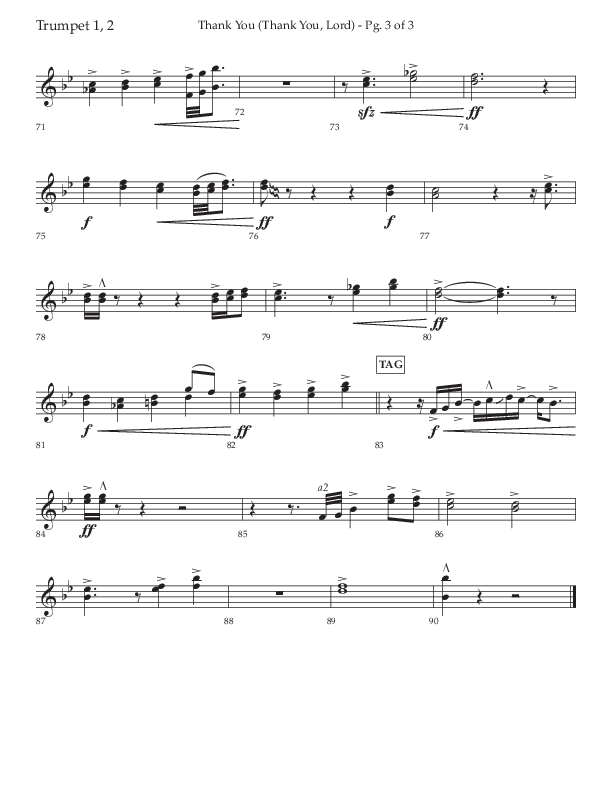 Thank You (Thank You Lord) (Choral Anthem SATB) Trumpet 1,2 (Lifeway Choral / Arr. Cliff Duren)