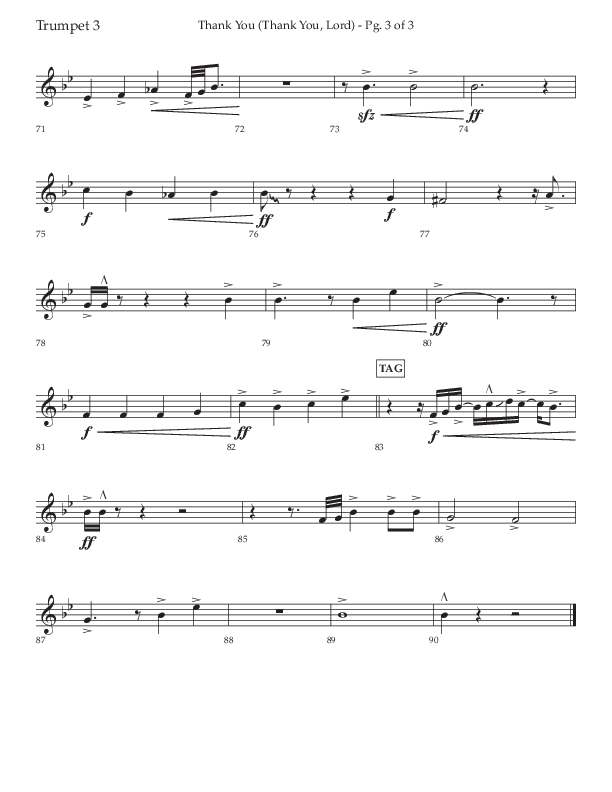 Thank You (Thank You Lord) (Choral Anthem SATB) Trumpet 3 (Lifeway Choral / Arr. Cliff Duren)
