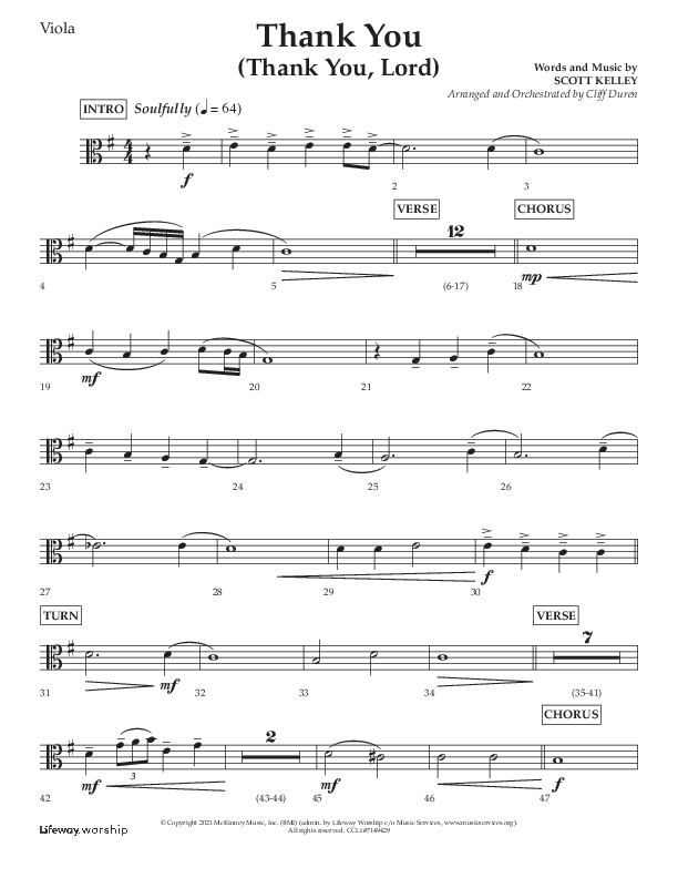 Thank You (Thank You Lord) (Choral Anthem SATB) Viola (Lifeway Choral / Arr. Cliff Duren)