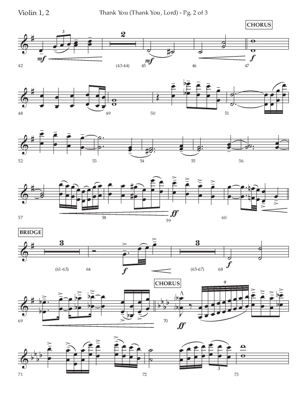 Thank You (Thank You Lord) (Choral Anthem SATB) Violin 1/2 (Lifeway Choral / Arr. Cliff Duren)