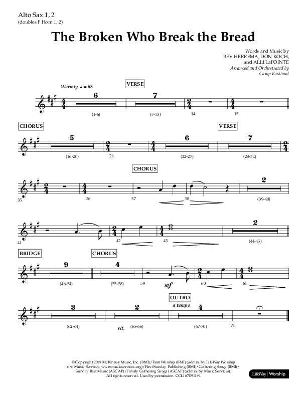 The Broken Who Break The Bread (Choral Anthem SATB) Alto Sax 1/2 (Lifeway Choral / Arr. Camp Kirkland)