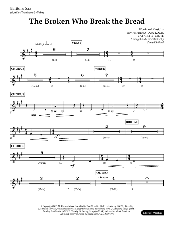 The Broken Who Break The Bread (Choral Anthem SATB) Bari Sax (Lifeway Choral / Arr. Camp Kirkland)