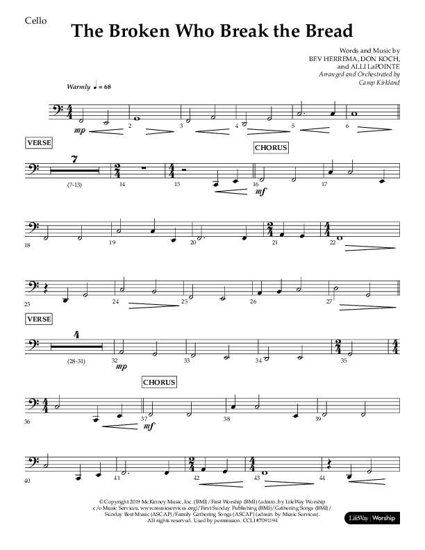 The Broken Who Break The Bread (Choral Anthem SATB) Cello (Lifeway Choral / Arr. Camp Kirkland)
