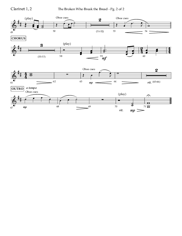 The Broken Who Break The Bread (Choral Anthem SATB) Clarinet 1/2 (Lifeway Choral / Arr. Camp Kirkland)