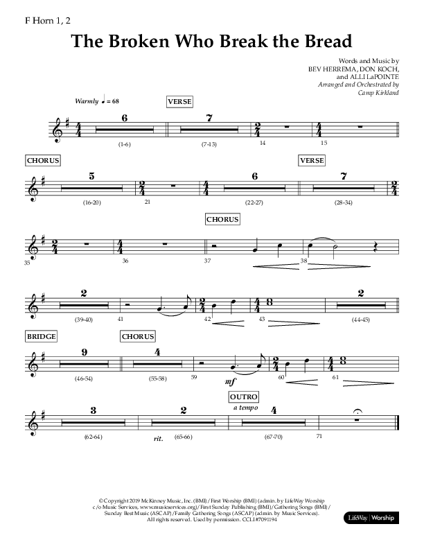 The Broken Who Break The Bread (Choral Anthem SATB) French Horn 1/2 (Lifeway Choral / Arr. Camp Kirkland)