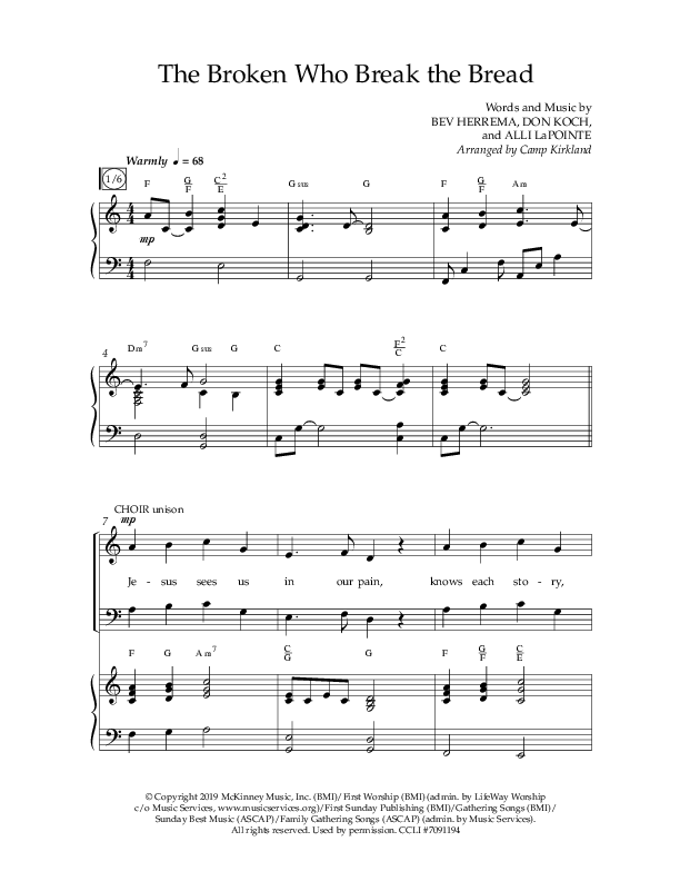 The Broken Who Break The Bread (Choral Anthem SATB) Anthem (SATB/Piano) (Lifeway Choral / Arr. Camp Kirkland)