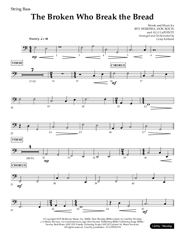 The Broken Who Break The Bread (Choral Anthem SATB) String Bass (Lifeway Choral / Arr. Camp Kirkland)