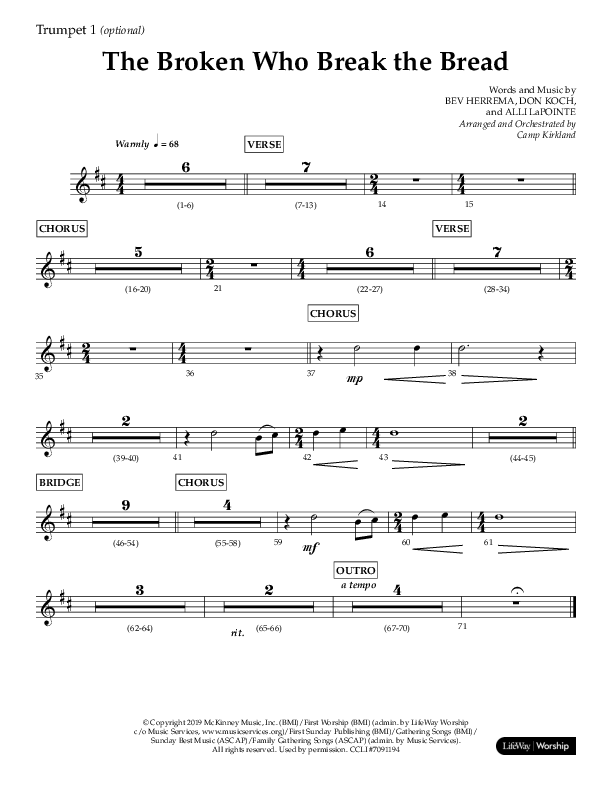 The Broken Who Break The Bread (Choral Anthem SATB) Trumpet 1 (Lifeway Choral / Arr. Camp Kirkland)