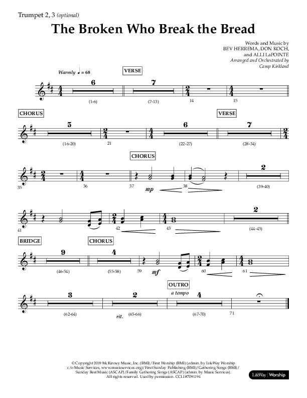 The Broken Who Break The Bread (Choral Anthem SATB) Trumpet 2/3 (Lifeway Choral / Arr. Camp Kirkland)