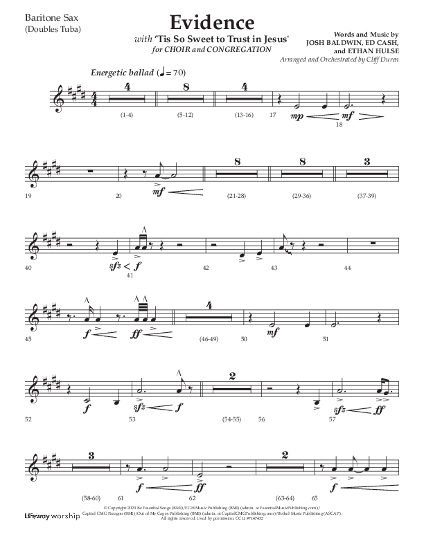 Evidence (with 'Tis So Sweet To Trust In Jesus) (Choral Anthem SATB) Bari Sax (Lifeway Choral / Arr. Cliff Duren)