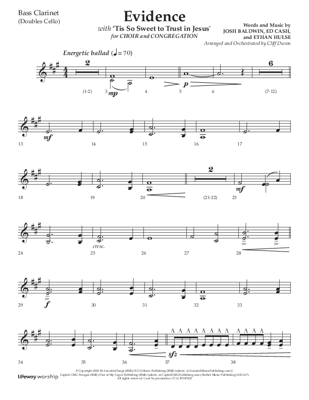 Evidence (with 'Tis So Sweet To Trust In Jesus) (Choral Anthem SATB) Bass Clarinet (Lifeway Choral / Arr. Cliff Duren)