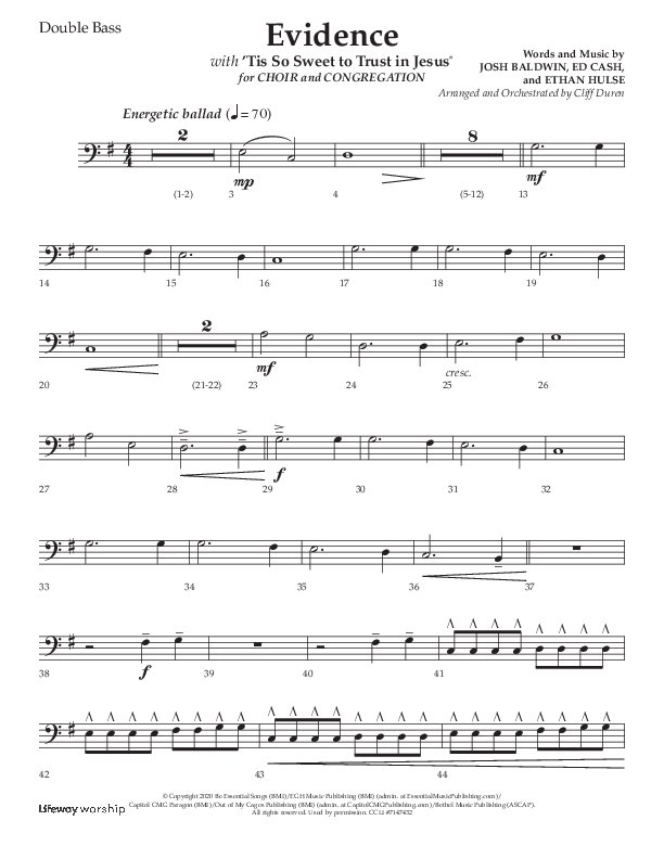 Evidence (with 'Tis So Sweet To Trust In Jesus) (Choral Anthem SATB) Double Bass (Lifeway Choral / Arr. Cliff Duren)