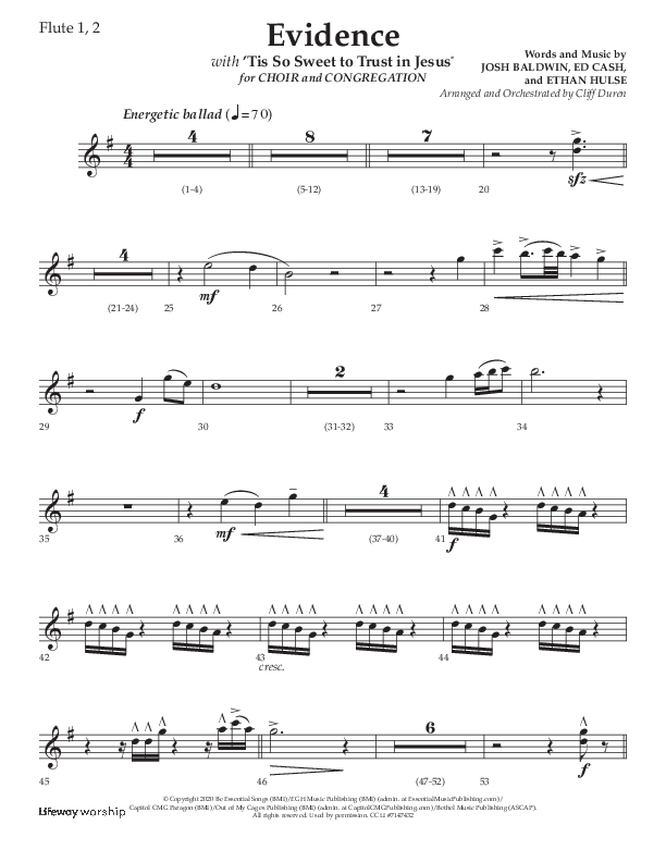 Evidence (with 'Tis So Sweet To Trust In Jesus) (Choral Anthem SATB) Flute 1/2 (Lifeway Choral / Arr. Cliff Duren)