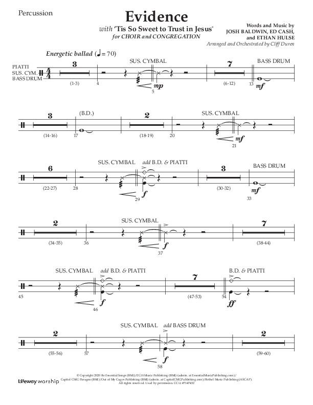 Evidence (with 'Tis So Sweet To Trust In Jesus) (Choral Anthem SATB) Percussion (Lifeway Choral / Arr. Cliff Duren)