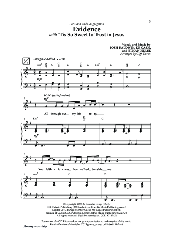 Evidence (with 'Tis So Sweet To Trust In Jesus) (Choral Anthem SATB) Anthem (SATB/Piano) (Lifeway Choral / Arr. Cliff Duren)