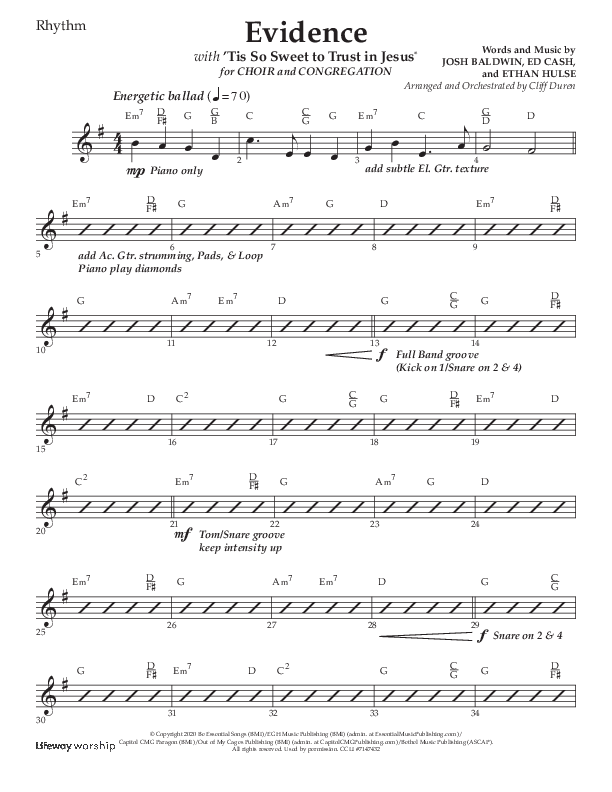 Evidence (with 'Tis So Sweet To Trust In Jesus) (Choral Anthem SATB) Lead Melody & Rhythm (Lifeway Choral / Arr. Cliff Duren)