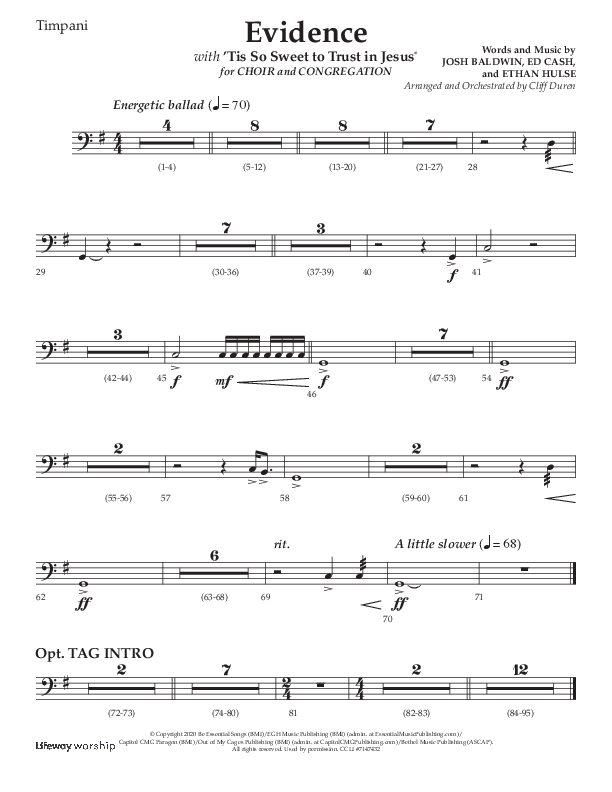 Evidence (with 'Tis So Sweet To Trust In Jesus) (Choral Anthem SATB) Timpani (Lifeway Choral / Arr. Cliff Duren)