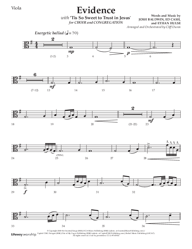 Evidence (with 'Tis So Sweet To Trust In Jesus) (Choral Anthem SATB) Viola (Lifeway Choral / Arr. Cliff Duren)