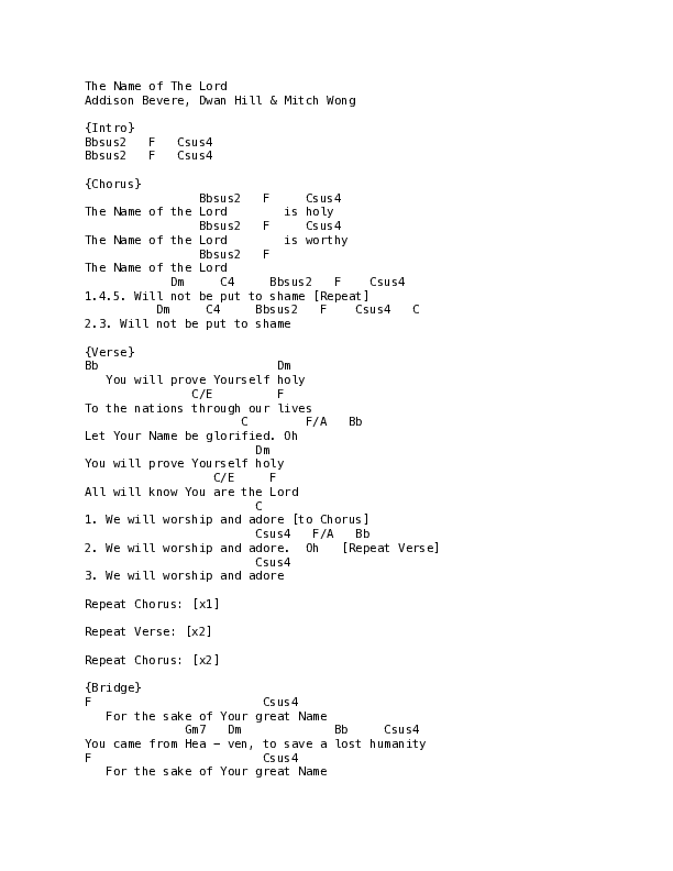 The Name Of The Lord (Live) Chord Chart (REVERE / May Angeles / Mitch Wong / Leeland)