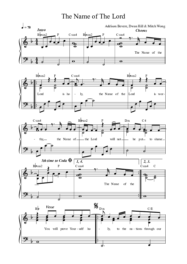 The Name Of The Lord (Live) Lead Sheet Melody (REVERE / May Angeles / Mitch Wong / Leeland)