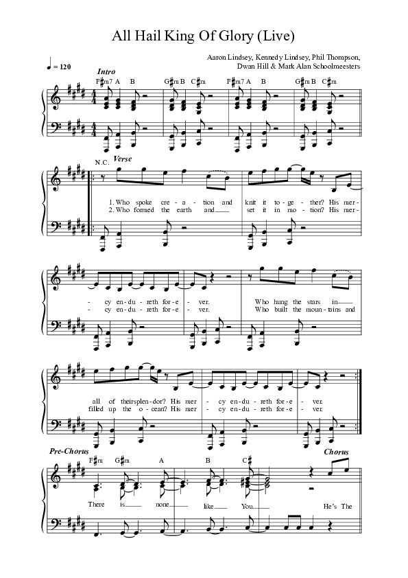 All Hail King Of Glory (Live) Lead Sheet Melody (REVERE / Carrington Gaines / Phil Thompson)