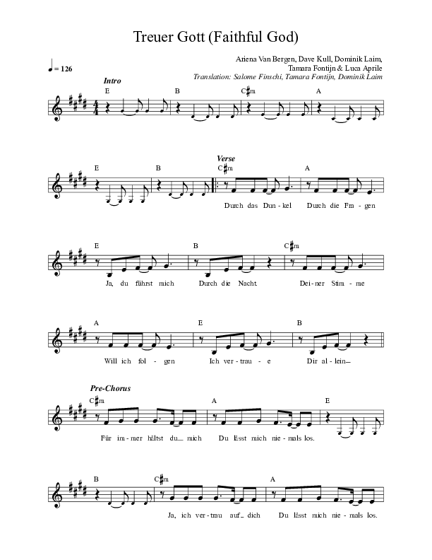 Treuer Gott (Für immer) Lead Sheet Melody (ICF Worship / O'Bros)