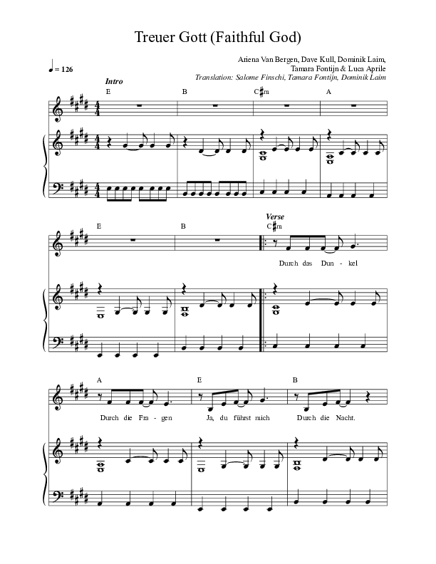 Treuer Gott (Für immer) Piano/Melody (ICF Worship / O'Bros)