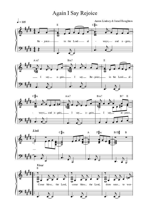 Again I Say Rejoice Lead Sheet Melody (Unified Sound / Jordan Houghton)