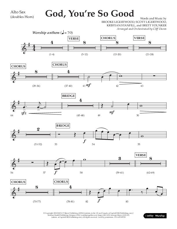 God You're So Good (Choral Anthem SATB) Alto Sax (Lifeway Choral / Arr. Cliff Duren)