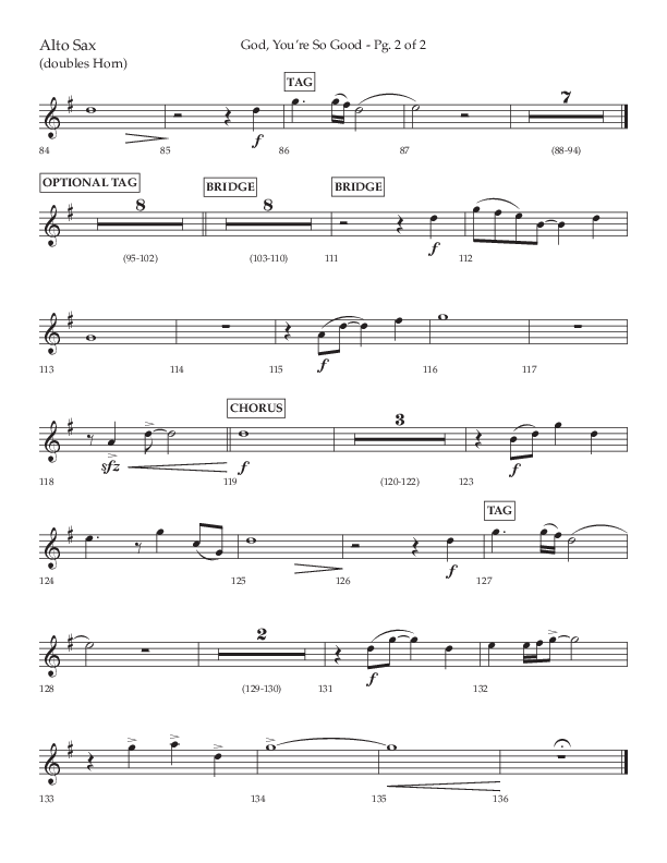 God You're So Good (Choral Anthem SATB) Alto Sax (Lifeway Choral / Arr. Cliff Duren)