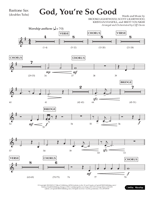 God You're So Good (Choral Anthem SATB) Bari Sax (Lifeway Choral / Arr. Cliff Duren)