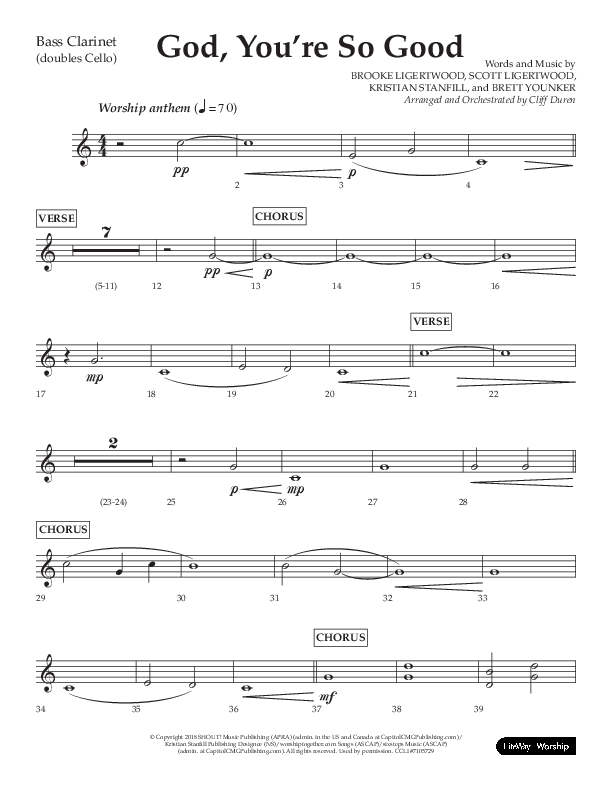 God You're So Good (Choral Anthem SATB) Bass Clarinet (Lifeway Choral / Arr. Cliff Duren)