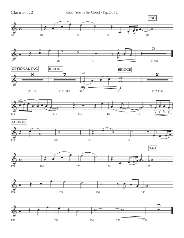 God You're So Good (Choral Anthem SATB) Clarinet 1/2 (Lifeway Choral / Arr. Cliff Duren)