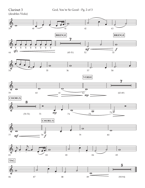 God You're So Good (Choral Anthem SATB) Clarinet 3 (Lifeway Choral / Arr. Cliff Duren)