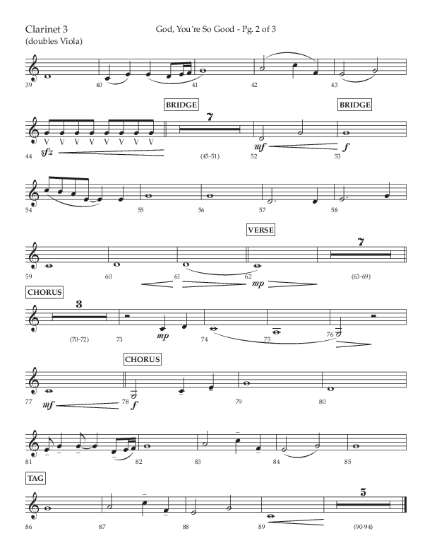 God You're So Good (Choral Anthem SATB) Clarinet 3 (Lifeway Choral / Arr. Cliff Duren)