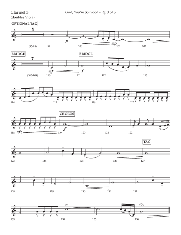 God You're So Good (Choral Anthem SATB) Clarinet 3 (Lifeway Choral / Arr. Cliff Duren)