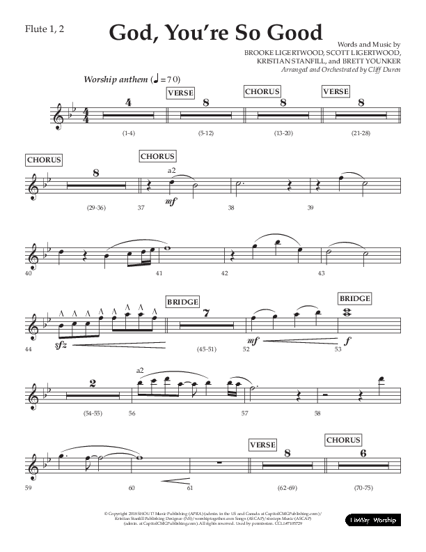 God You're So Good (Choral Anthem SATB) Flute 1/2 (Lifeway Choral / Arr. Cliff Duren)