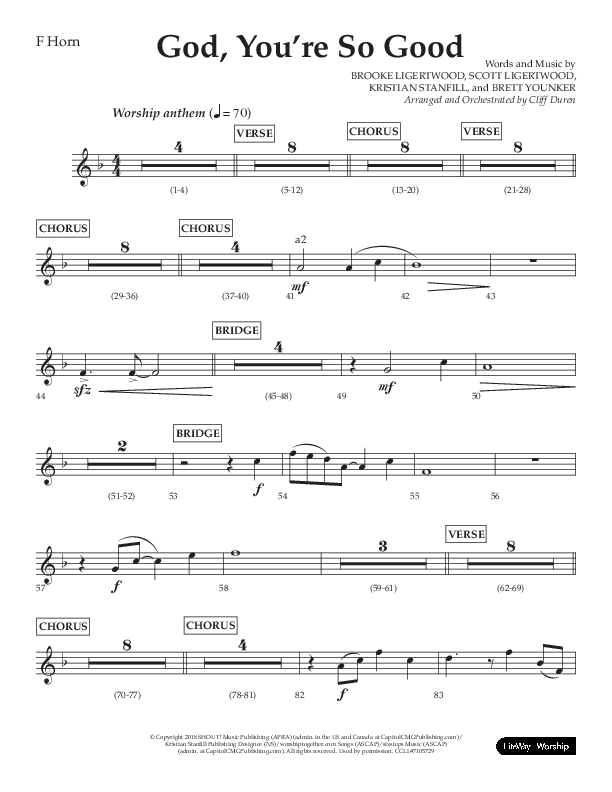 God You're So Good (Choral Anthem SATB) French Horn (Lifeway Choral / Arr. Cliff Duren)