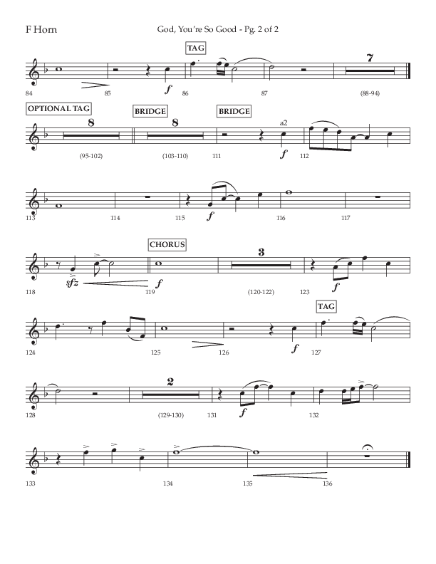 God You're So Good (Choral Anthem SATB) French Horn (Lifeway Choral / Arr. Cliff Duren)