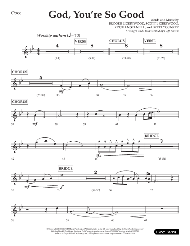 God You're So Good (Choral Anthem SATB) Oboe (Lifeway Choral / Arr. Cliff Duren)