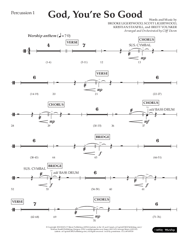 God You're So Good (Choral Anthem SATB) Percussion 1/2 (Lifeway Choral / Arr. Cliff Duren)