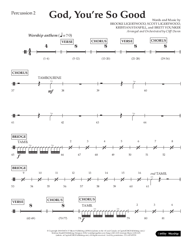 God You're So Good (Choral Anthem SATB) Percussion 1/2 (Lifeway Choral / Arr. Cliff Duren)