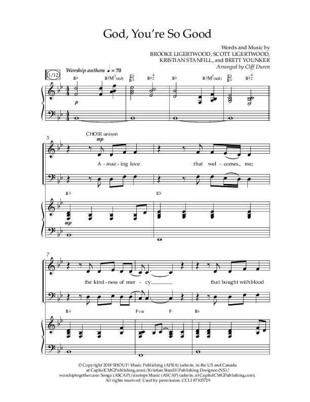 God You're So Good (Choral Anthem SATB) Anthem (SATB/Piano) (Lifeway Choral / Arr. Cliff Duren)