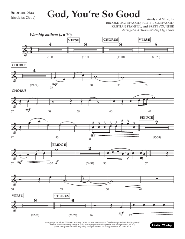 God You're So Good (Choral Anthem SATB) Soprano Sax (Lifeway Choral / Arr. Cliff Duren)